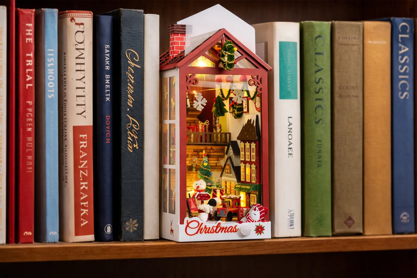 Maquette en bois - Serre-livres, maison à Noël