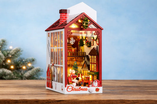 Maquette en bois - Serre-livres, maison à Noël