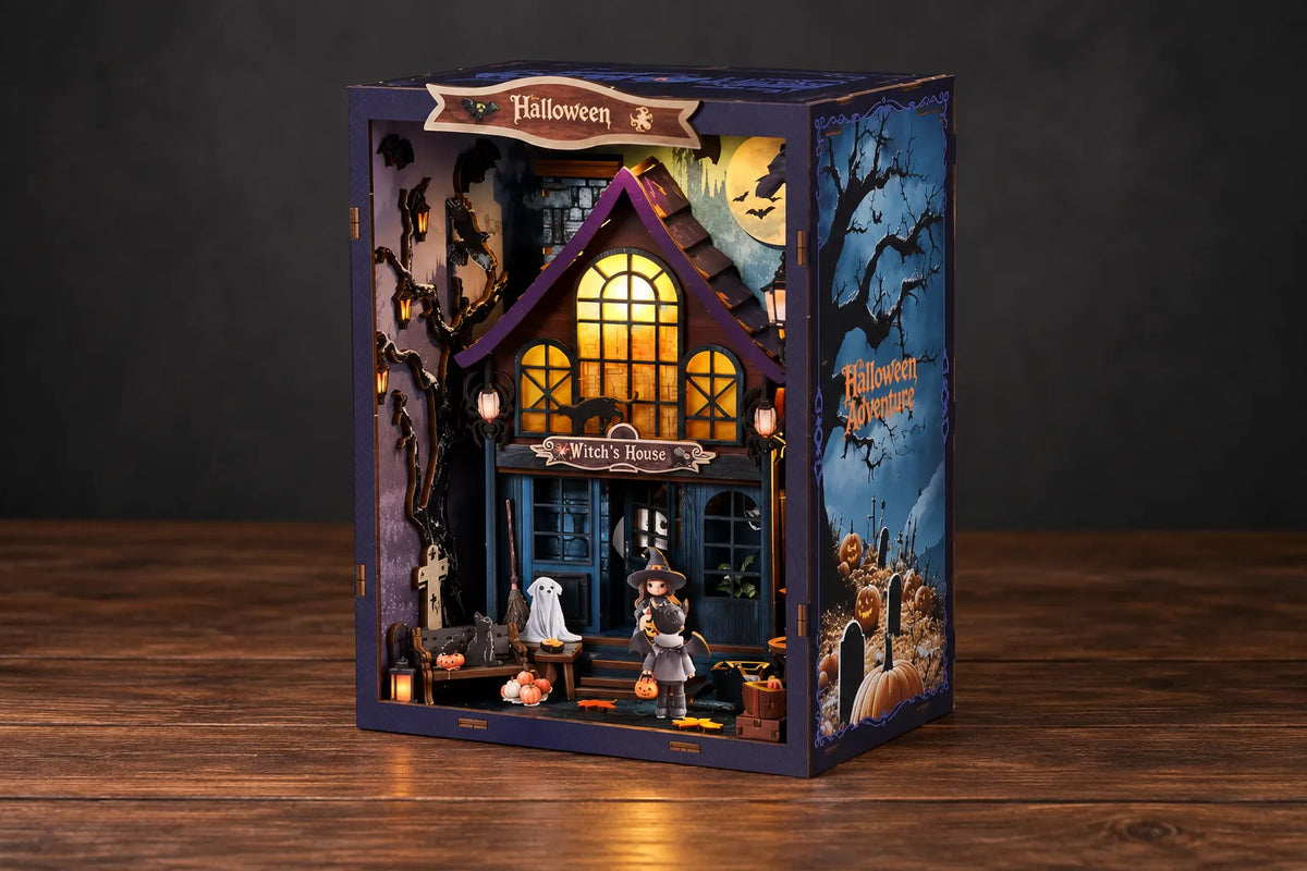 Maquette en bois - Serre-livres, maison de sorcière