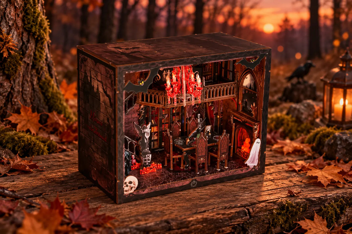 Maquette en bois - Serre-livres, manoir hanté