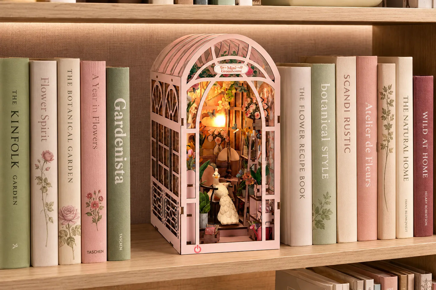 Maquette en bois - Serre-livres, petite serre rose