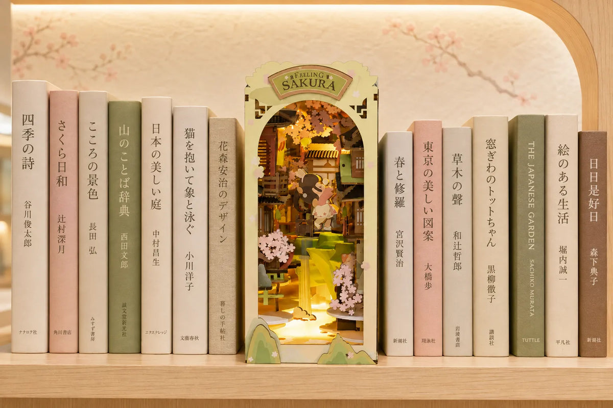 Maquette en bois - Serre-livres, rue des cerisiers en fleurs