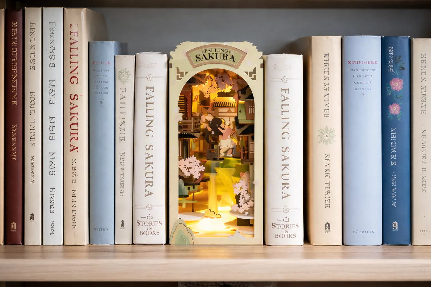 Maquette en bois - Serre-livres, rue des cerisiers en fleurs