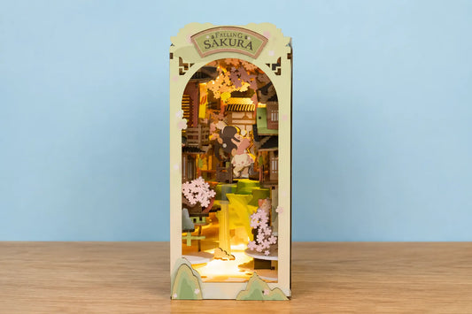 Maquette en bois - Serre-livres, rue des cerisiers en fleurs