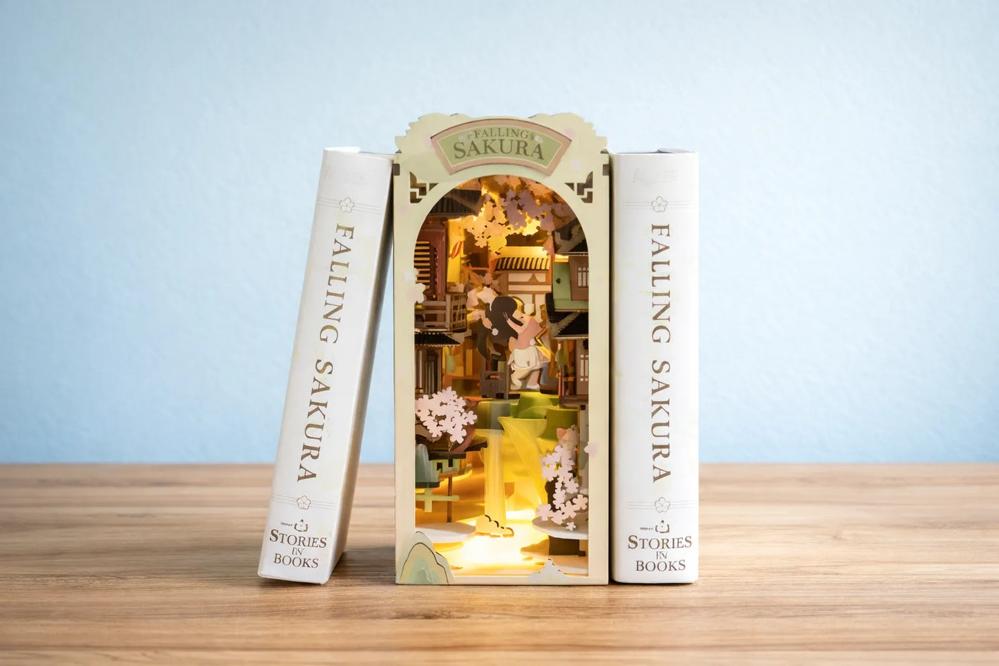 Maquette en bois - Serre-livres, rue des cerisiers en fleurs