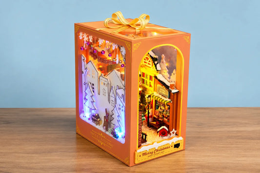 Maquette en bois - Serre-livres, ruelle à Noël