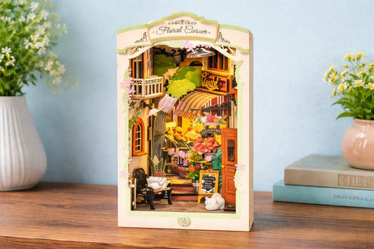 Maquette en bois - Serre-livres, ruelle fleurie