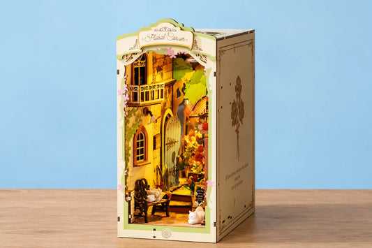 Maquette en bois - Serre-livres, ruelle fleurie