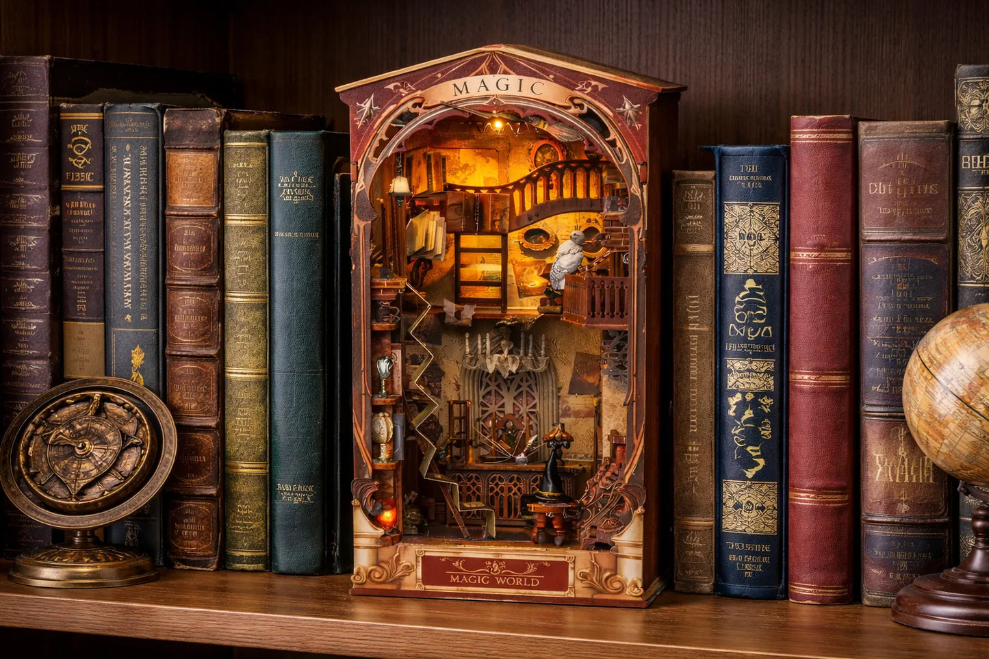 Maquette en bois - Serre-livres, salon de magicien