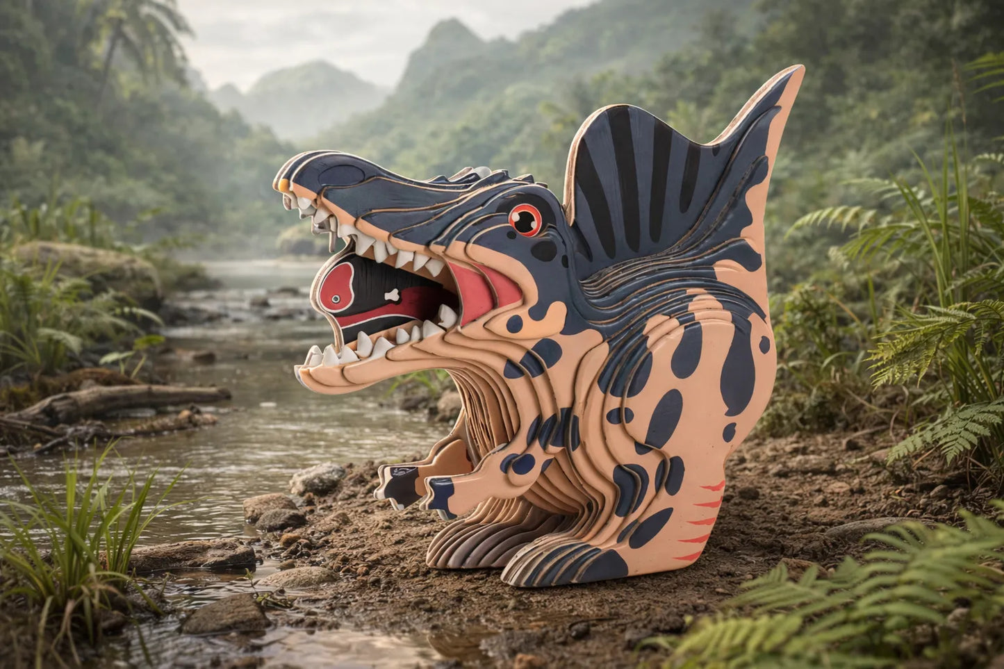 Maquette en bois - Dinosaure, spinosaure coloré