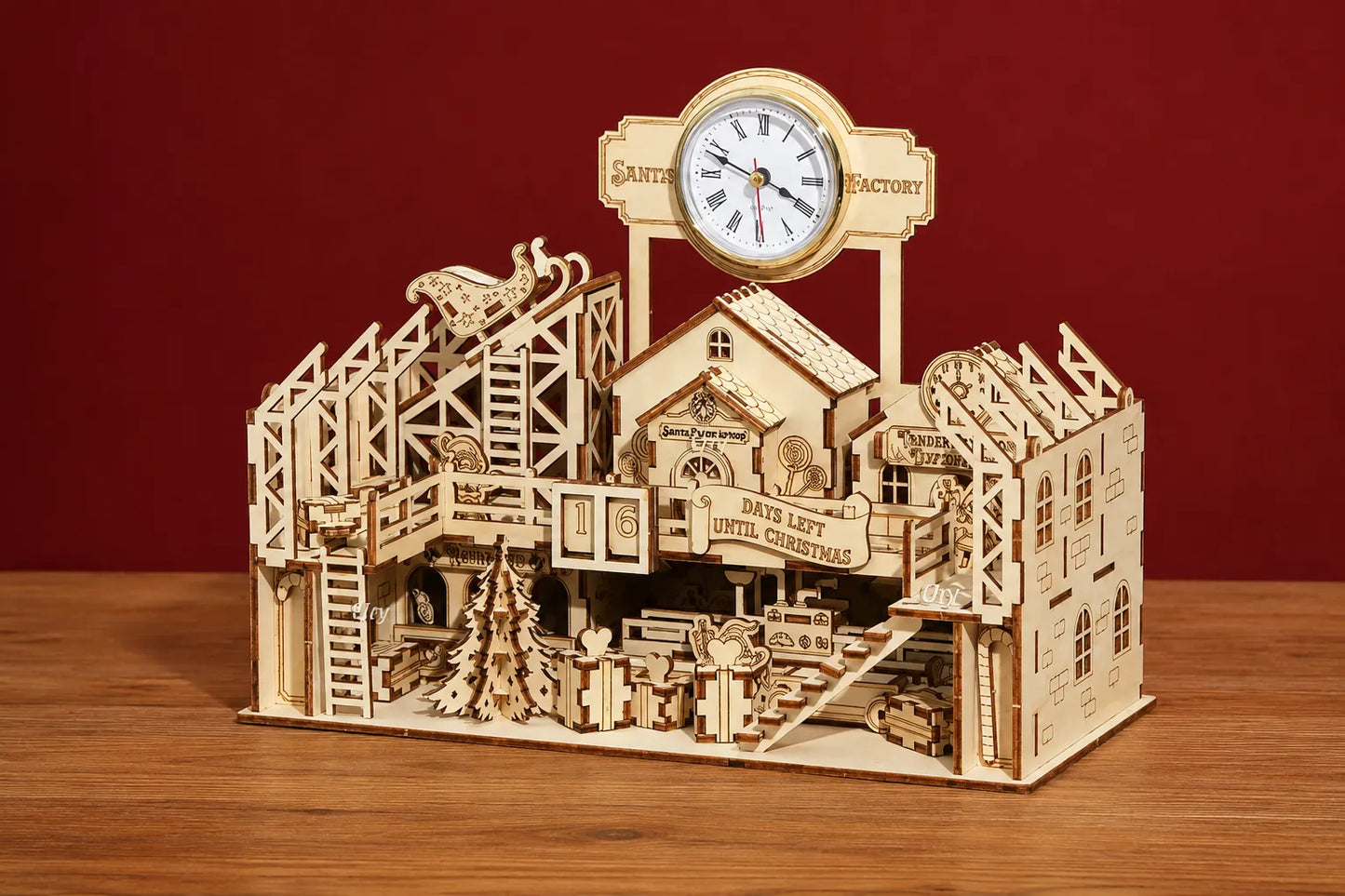 Maquette en bois - Ville de l'avent, calendrier de l'avent
