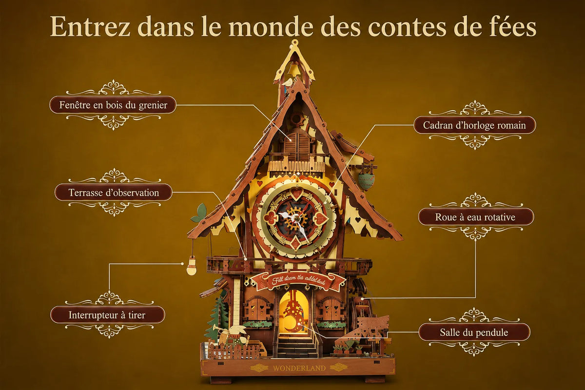 Maquette en bois - Horloge maison colorée